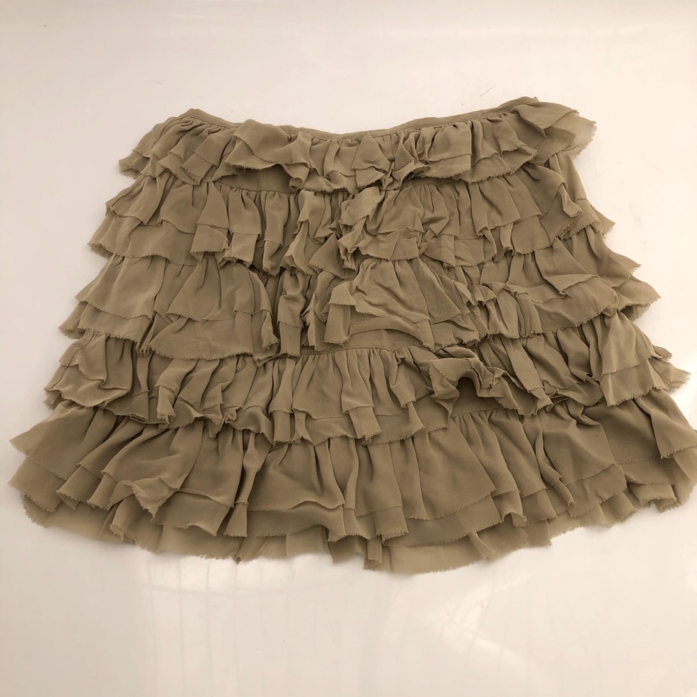 Tan Michael Kors Ruffle Silk Mini Skirt